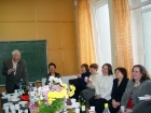 Чаепитие в семинарской комнате.  У окна справа налево: З.В. Скок, Н.Ф. Воронко, Т.В. Нестеренко, И.А. Крайнева, И.Ю Павловская.